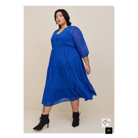 Torrid Blue Clip Dot Tiered Midi Dress Sz.3 - Picture 2 of 16